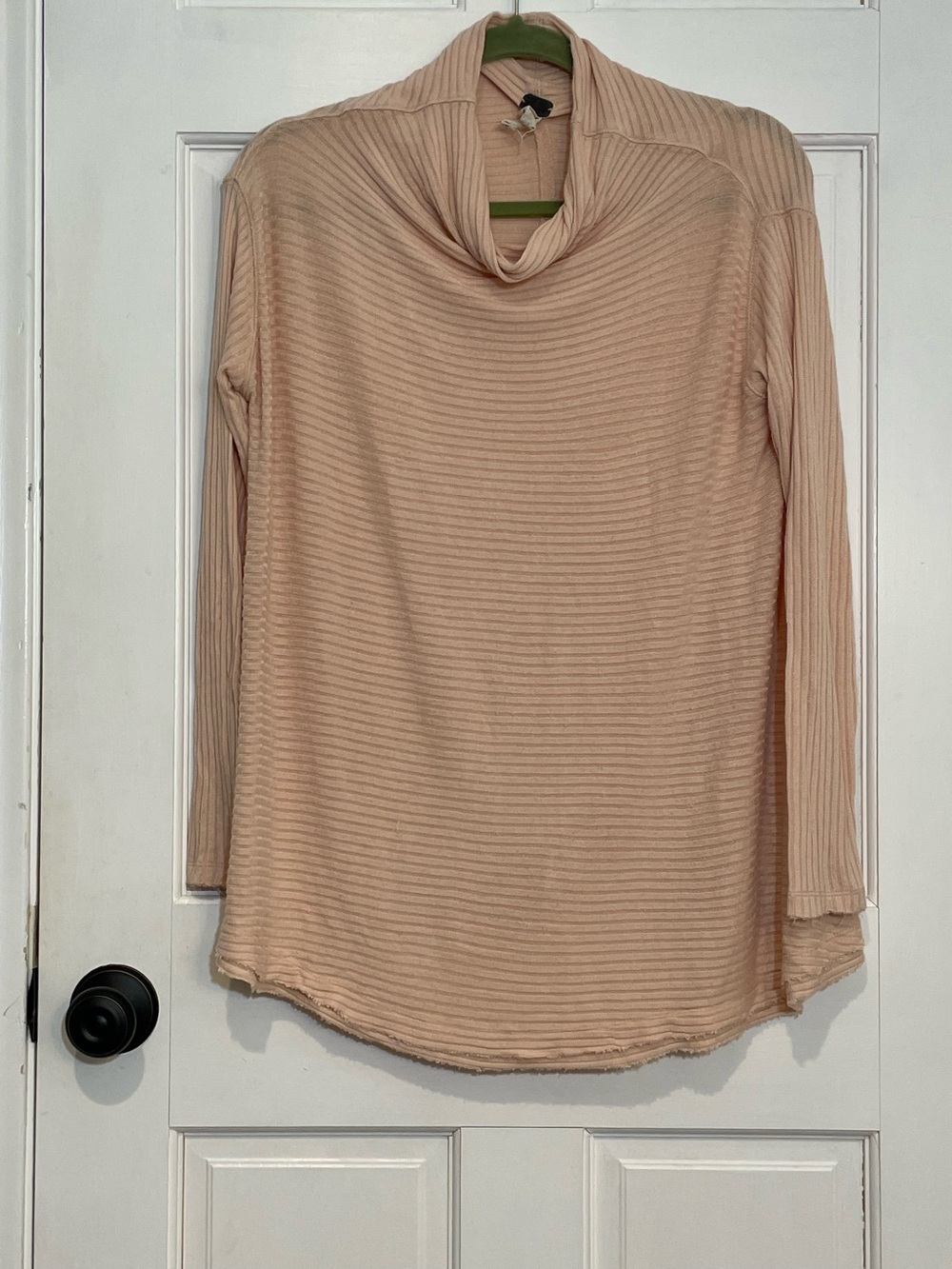 Free People We The Free Peach Ribbed Cowl Neck Tunic Top XS/S Cutout Back Boho